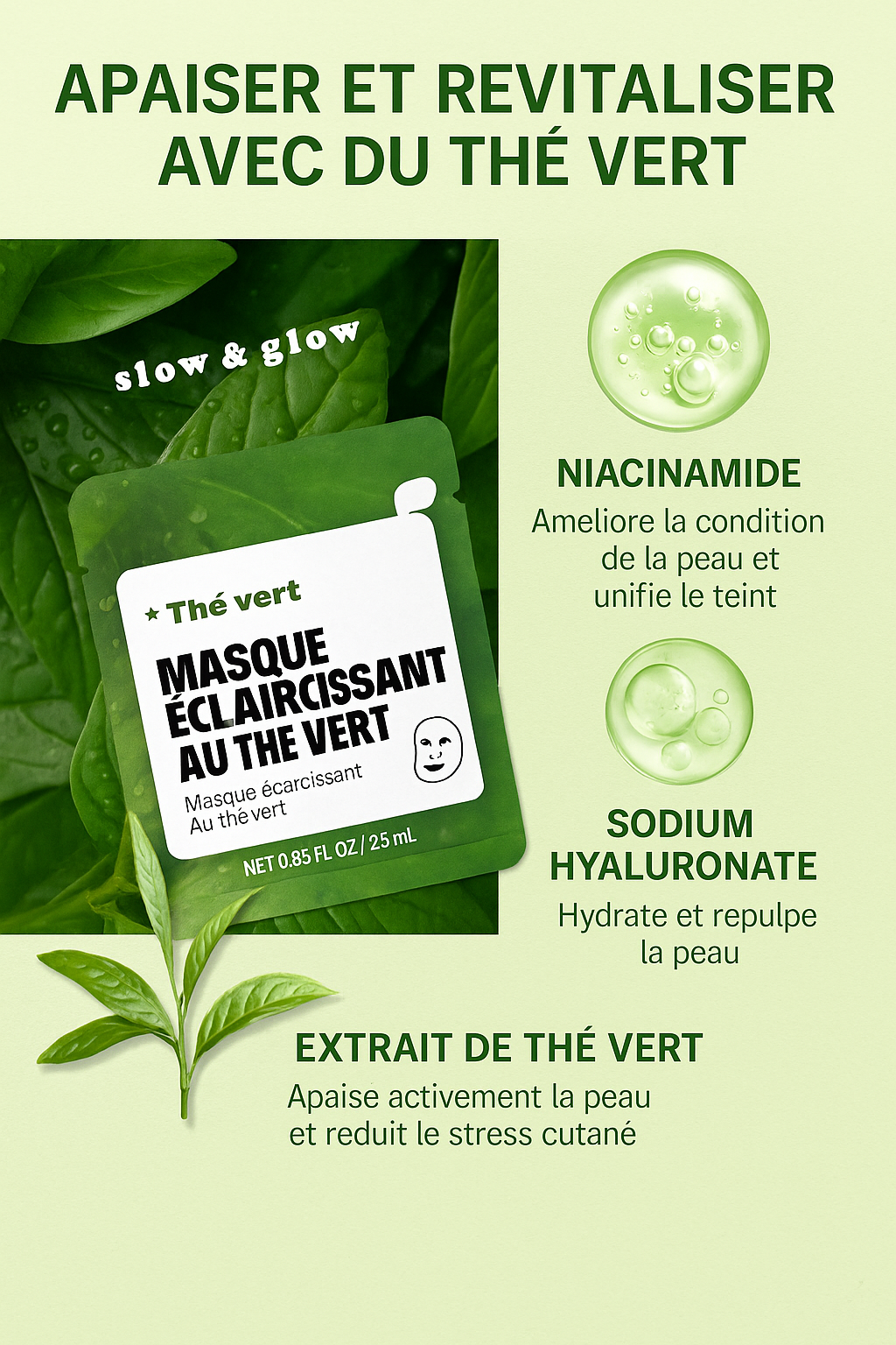 Masques visage hydratants – Naturels & efficaces (Aloe Vera, Camomille, Centella, thé vert)