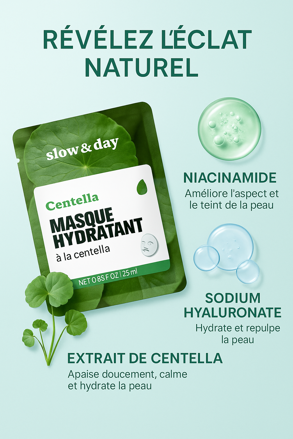 Masques visage hydratants – Naturels & efficaces (Aloe Vera, Camomille, Centella, thé vert)