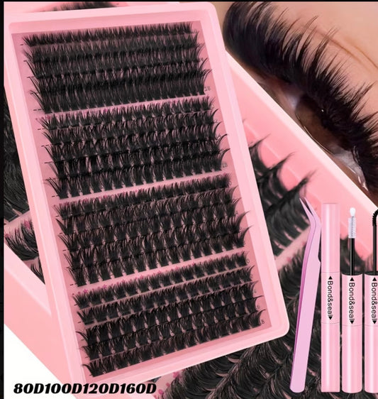 DIY Cluster Eyelash Kit - 80D to 160D volume natural & Glam effect