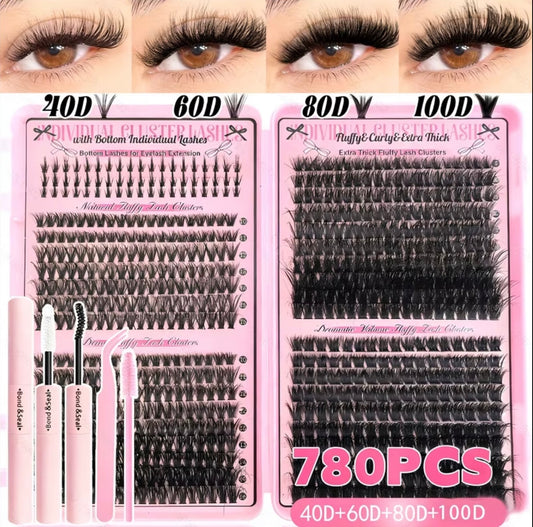 780PCS Full Volume False Eyelash Kit (40D-100D) + Tools - Pro Extension Effect