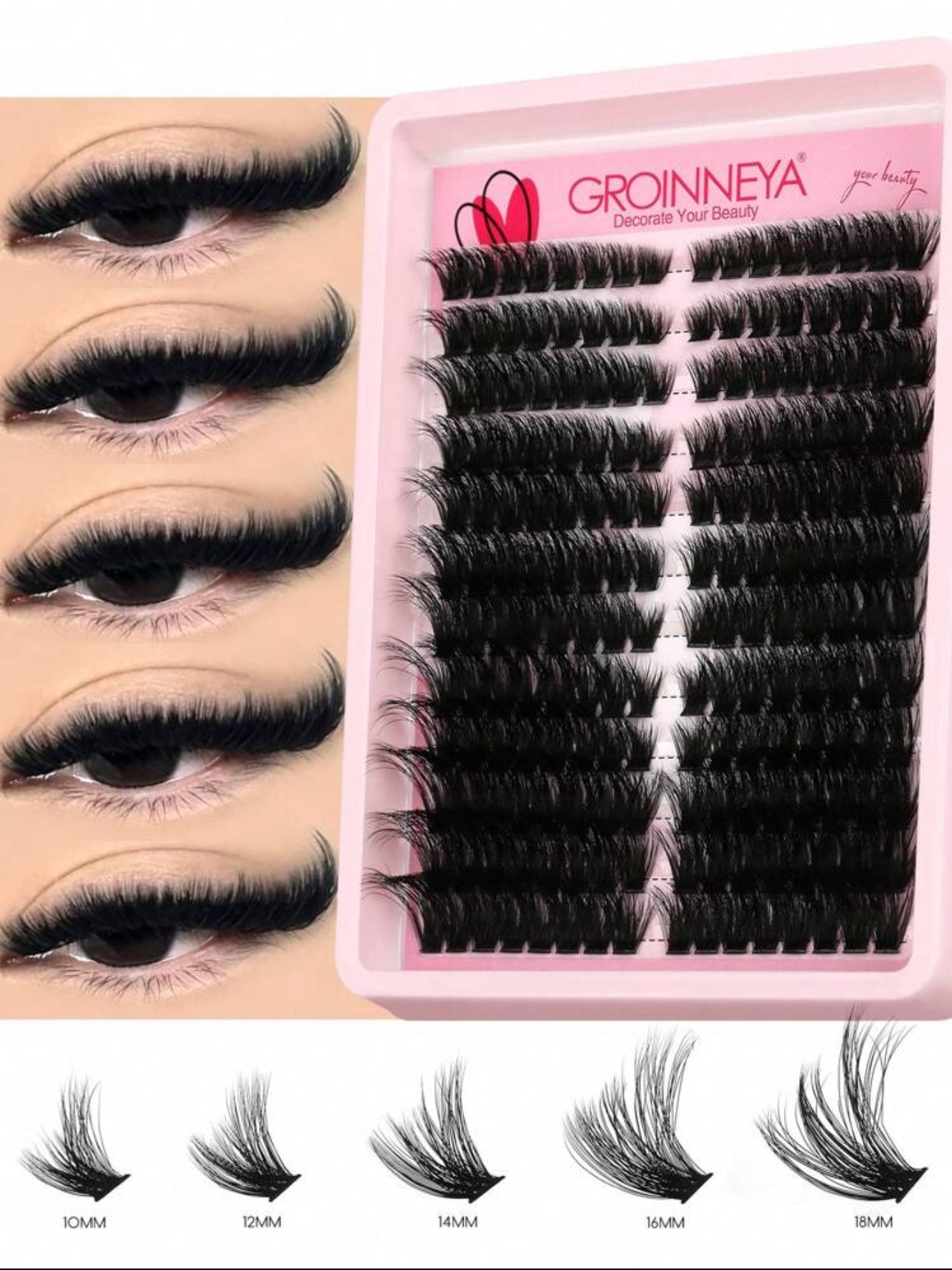 Cils Cluster Multi-Longueurs GROINNEYA – Effet Naturel Volume XXL