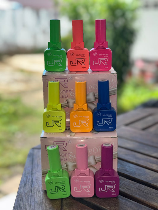 Kit Vernis Semi-Permanent JR® – UV/LED Soak-Off – Lot de 9 couleurs (15 ml)