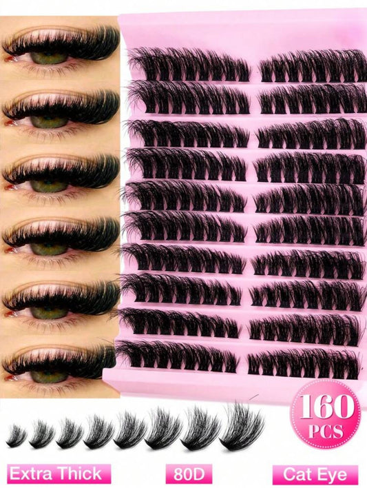Faux Cils 80D Cat Eye – 160 Pièces Ultra Épais (Extra Thick)